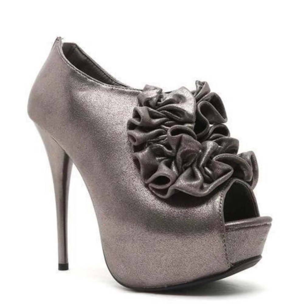 Ruffle Ankle Pewter Booties